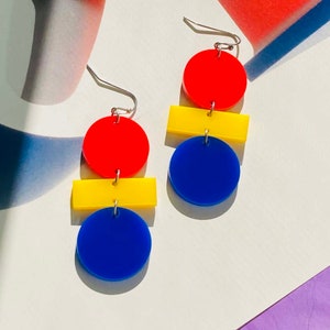 Acrylic Geometric Modern Earrings // Accessory // Statement Piece // Primary Colors // Abstract Art // Bauhaus // Artsy // Bold // Colorful image 1