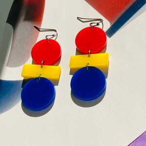 Acrylic Geometric Modern Earrings // Accessory // Statement Piece // Primary Colors // Abstract Art // Bauhaus // Artsy // Bold // Colorful image 3