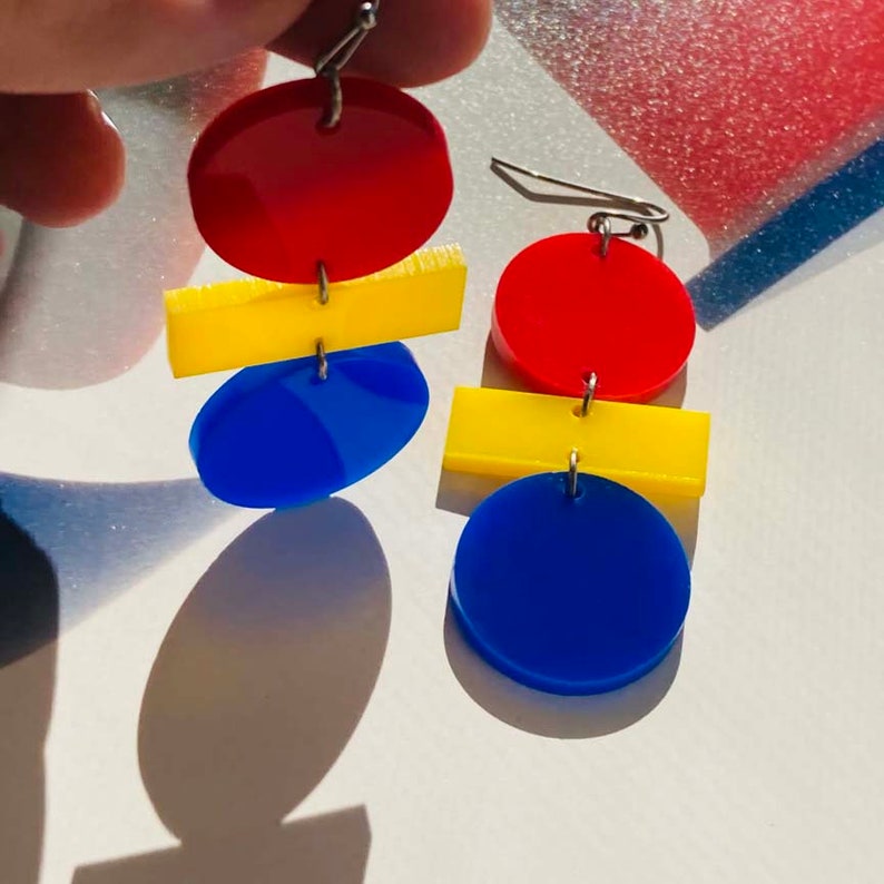 Acrylic Geometric Modern Earrings // Accessory // Statement Piece // Primary Colors // Abstract Art // Bauhaus // Artsy // Bold // Colorful image 4