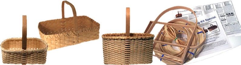 K&ouml;nnte beinhalten: Drei geflochtene K&ouml;rbe mit Griffen, einer ist ein Kit mit Anleitung. Das Kit enth&auml;lt einen Holzrahmen und geflochtene Schilfrohre. Die Anleitung ist f&uuml;r ein "Korb-Kit Special".