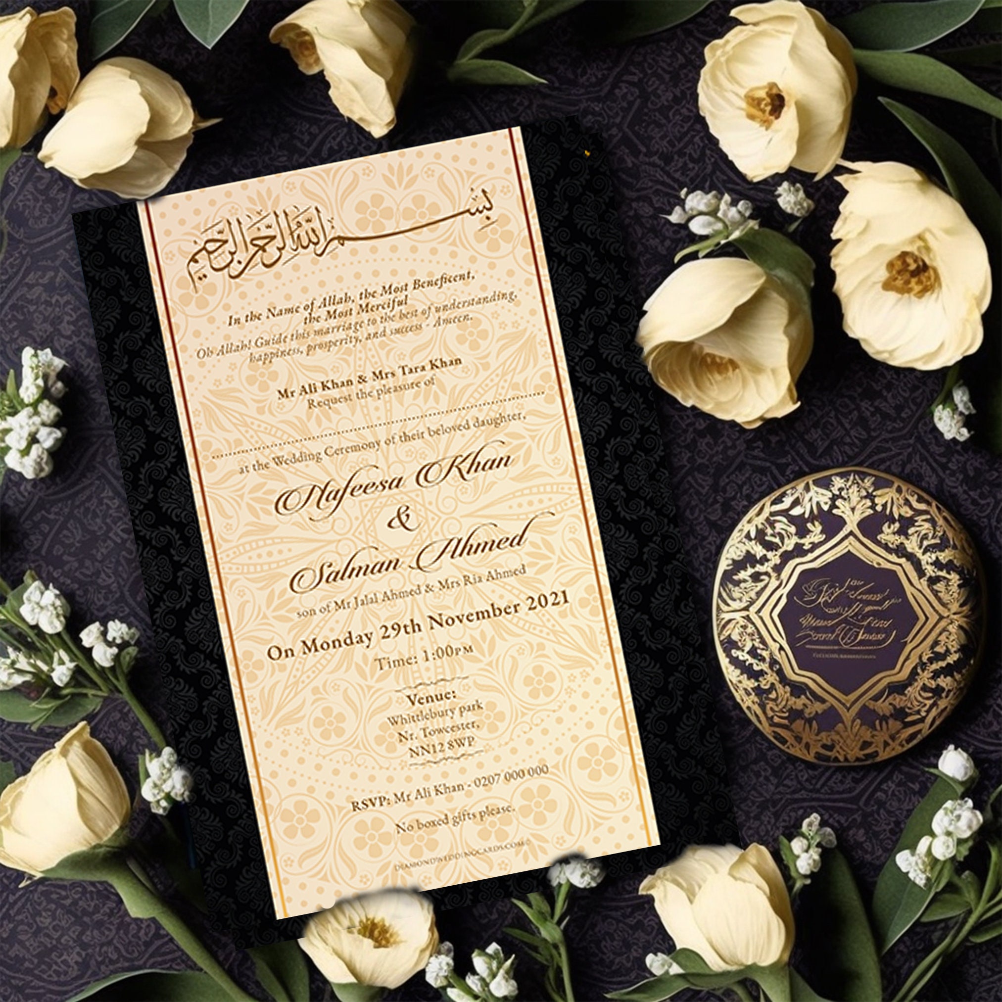 Islamic Wedding Invitations Muslim Wedding Cards Navy With Brown