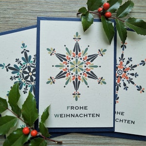 Weihnachtskarten "Schneeflocke" 3er Set mit blauen Umschlägen und 3 Stickern, schlichtes Design, Folklore