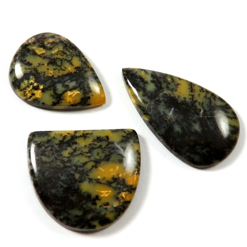 Honey Dendritic Agate Natural Gemstone Cabochon Pear,Fancy Shape Ring Earring Pendant Craft Silver Jewelry 66.75 Ct 3Pcs Wholesale Lot LAX31