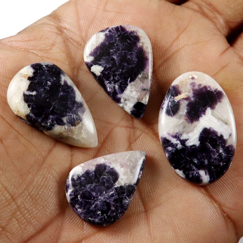 Purple Lepidolitel Natural Cabochon Oval Pear Shape Ring Earring Pendant Craft Silver Jewelry 85.70 Ct 4 Pcs Gemstone Wholesale Lot LAZ32