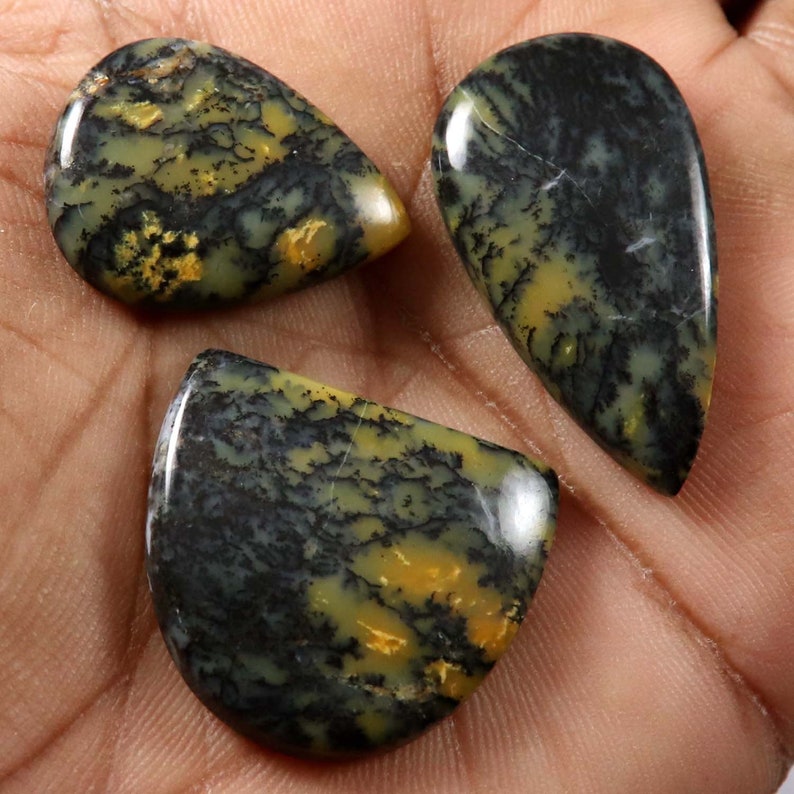 Honey Dendritic Agate Natural Gemstone Cabochon Pear,Fancy Shape Ring Earring Pendant Craft Silver Jewelry 66.75 Ct 3Pcs Wholesale Lot LAX31