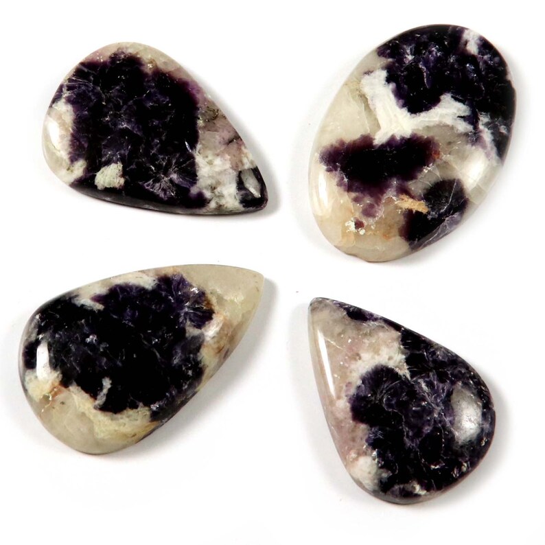 Purple Lepidolitel Natural Cabochon Oval Pear Shape Ring Earring Pendant Craft Silver Jewelry 85.70 Ct 4 Pcs Gemstone Wholesale Lot LAZ32