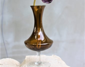 Vintage elegant glass vase Brown Mid century vase