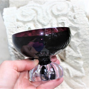 Vintage footed glass bowl Purple heavy candy glass bowl