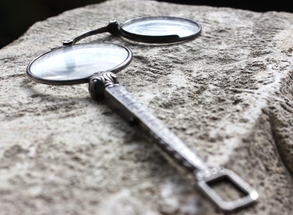 ローネットグラス折り畳みオペラグラスルーペアンティークビンテージ 銀製