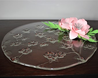 Vintage glass served tray, Pressed Glass dessert or fruits Plate, round glass plate for home decoration, Mothers day gift