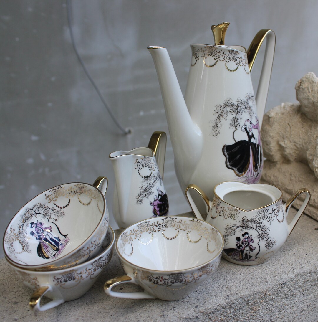 Vintage Bavarian Porcelain Tea Set Rosenthal Style Coffee Service Gold ...