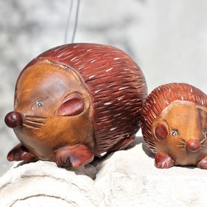 Vintage wood hedgehogs Wooden Garden or Home decor Two funny hedgehogs figurine Easter decoration