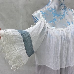 Vintage summer boho chic dress for women, white all size dress with Lace Ribbon