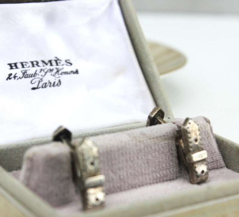 Hermes Vintage Silver Cufflinks, Luxury French Cuff Links Men Accessory ...