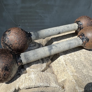 Vintage Iron Circus Dumbbells, Antique Strongman Weights, Decorative Cast Iron Gym Props  Industrial Home Decor