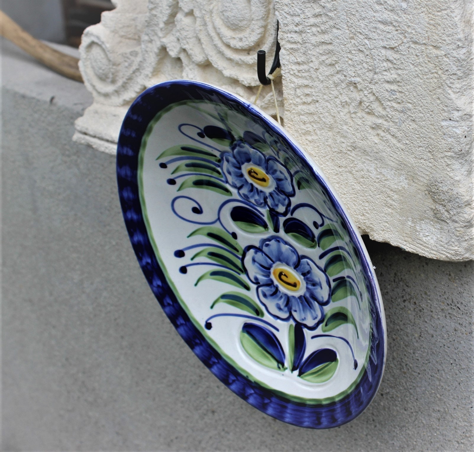 Vintage Decorative Blue Plate Wall Hanging Hand Painted Etsy