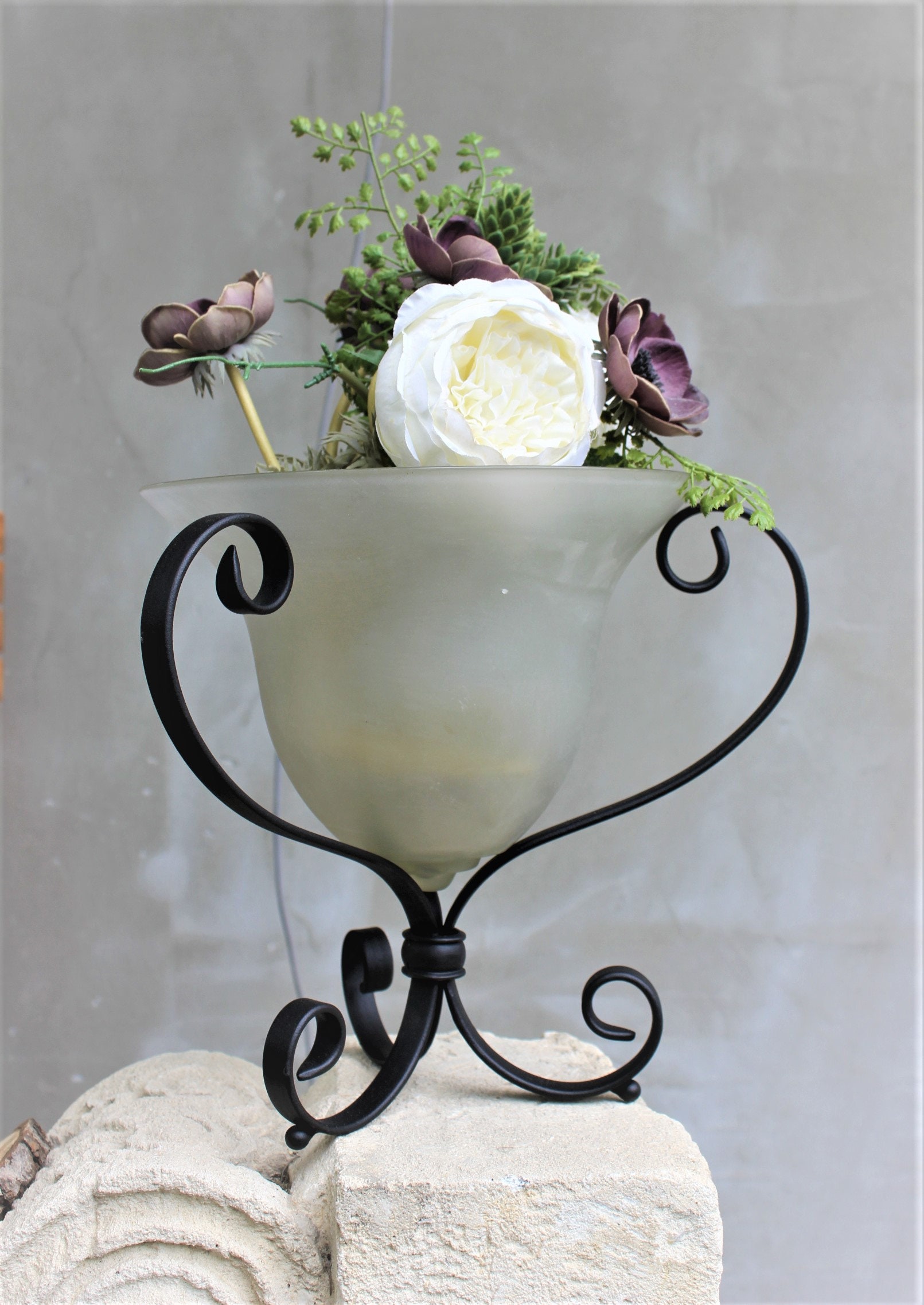 Unique Glass Vase With Wrought Iron Holder Decorative Etsy
