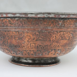 Antique Copper Islamic Bowl, Ottoman Decorative Metal Pot, Cultural Bronze Ornamental Piece, Middle Eastern Heritage Alloy Artwork, Brass
