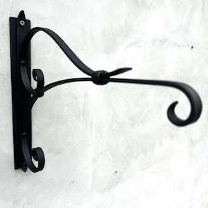 Wrought Iron Wall Bracket, Hand-Forged  Decorative Plant Hanger, Lantern Hook for Indoor or Outdoor Use, Classic Artisan Made Steel Surface