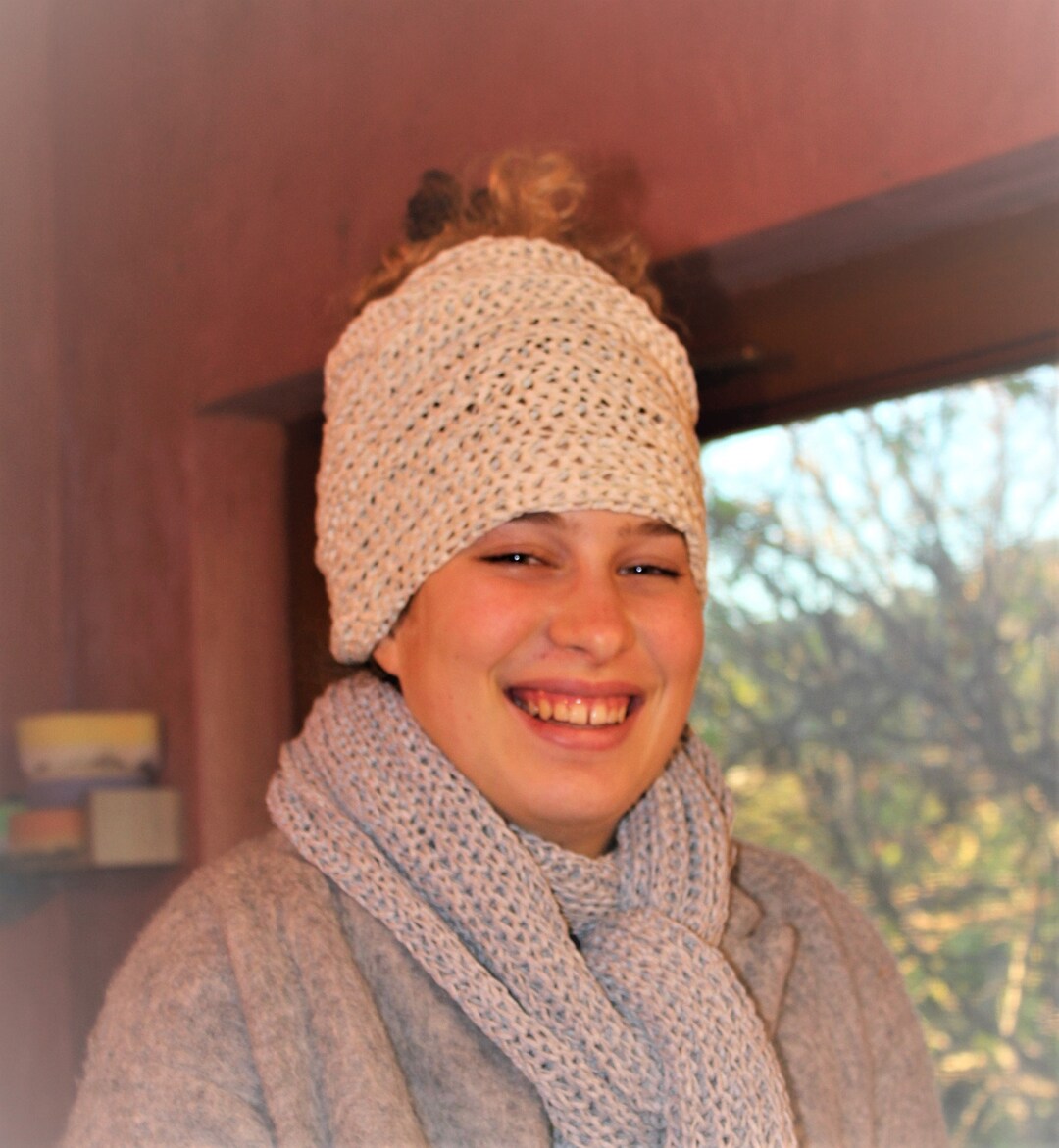 Knit Bun Hat Long Tail Hat Curly Hair Winter Hat Warm Etsy