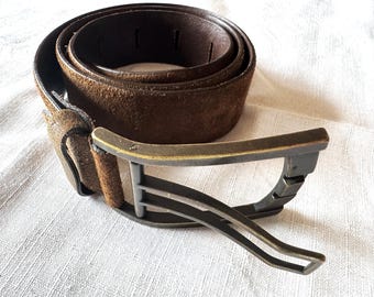 Vintage Ledergürtel Victoria Einzigartige 125 Braun Distressed Gürtel mit Breiter Schnalle
