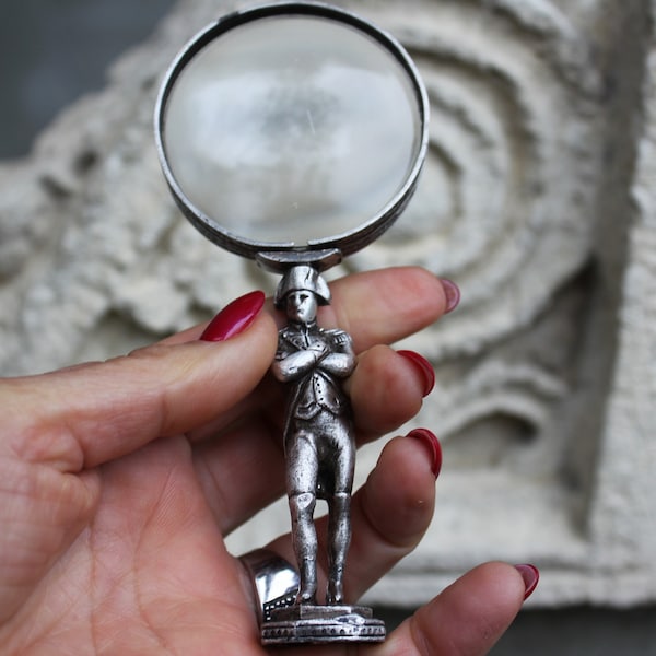 Antique magnifying glass with Handle Napoleon statue and Eagle seal, Rare Collectible Loupe, Gift for Napoleon Collectors