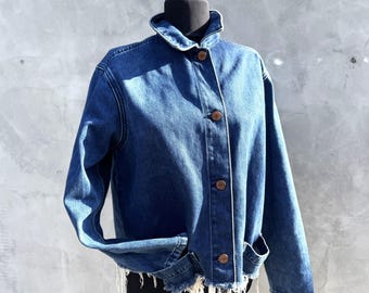 DRIES VAN NOTEN Round Denim Jacket, Y2K Designer Jean Jacket 90s