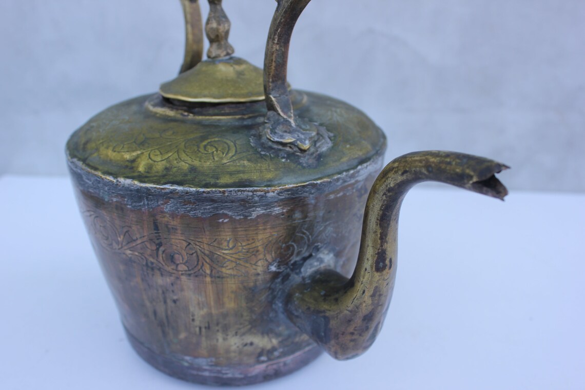 Vintage Copper Brass Kettle Moroccan Embossed Large Kettle Tea Etsy