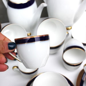 Vintage Arzberg Germany Porcelain Tea Coffee Set, 35-Piece Fine China, Cobalt Blue & Gold Trim, Mid-Century Elegant Tableware