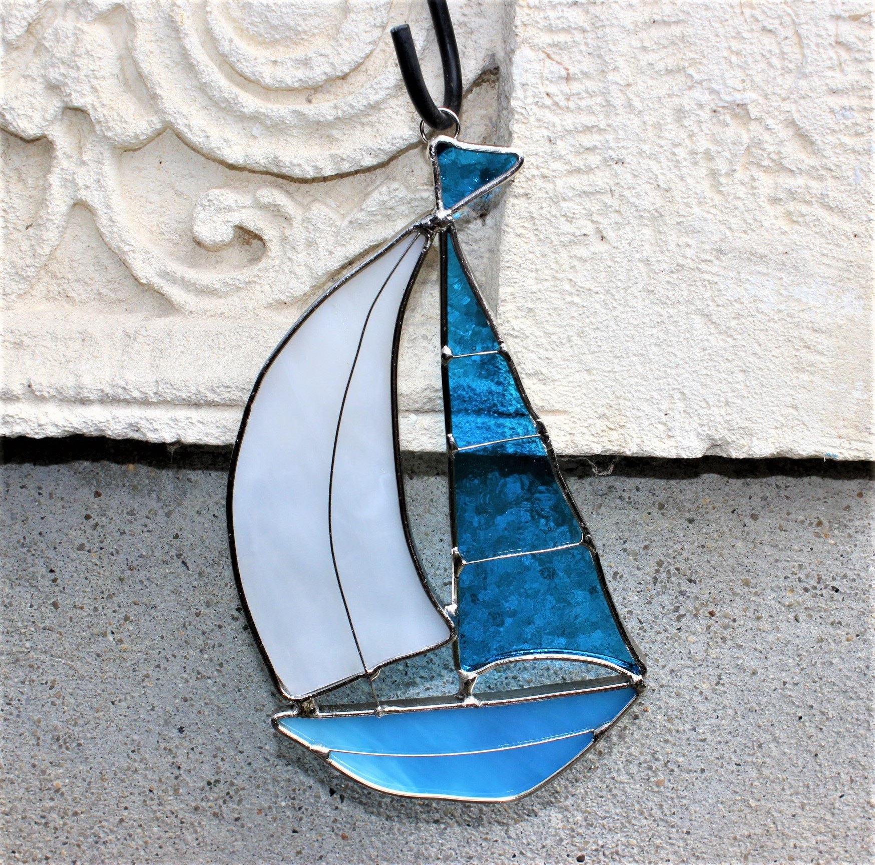 Vintage Glass Boat Hanging Decoration Stained Glass Sailboat Etsy UK