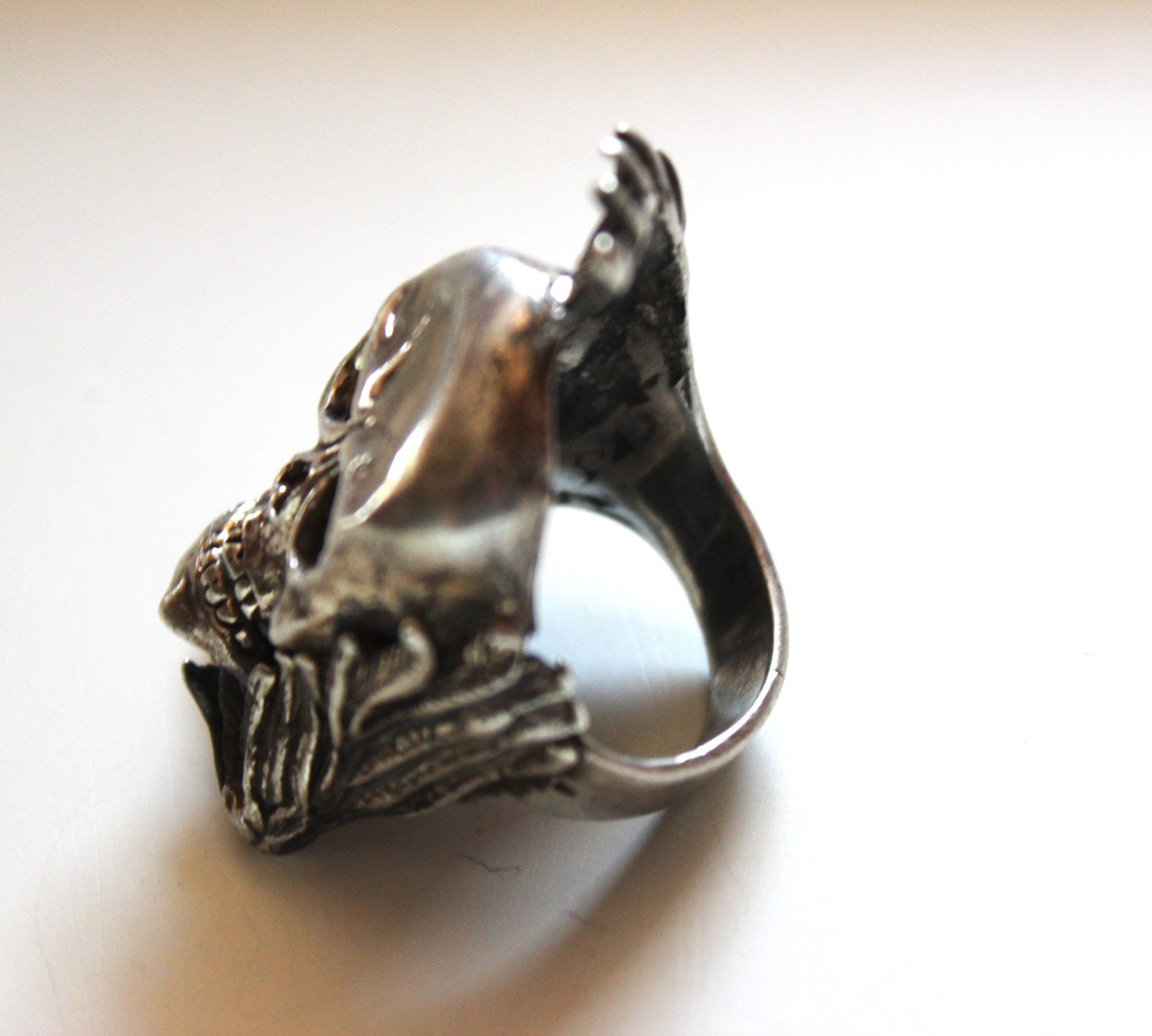 Totenkopf Ring 925 STERLING SILBER Geflügelte Schädel Piston