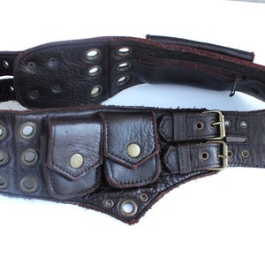 Vintage Wide Brown Leather Utility Belt with Brass Buckles and Grommets – Steampunk Waist Belt Gift for Rockers or Bikers  Hip Bag, Bum Bag