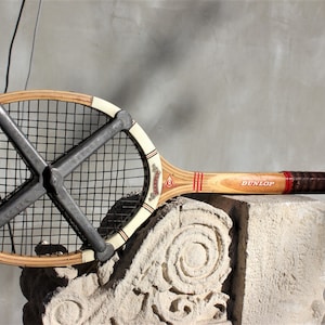 Vintage Wooden Dunlop Tennis Racquet with Press Frame for Protection Sports Equipment Sports Bar Wall Decoration