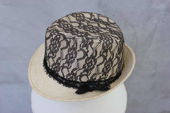 Vintage Summer Fedora Straw with Lace Hat Fashion… - image 1