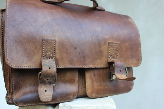 Vintage Briefcase Computer Satchel School Distressed Document Bag English Gents Leather Case Messenger Bag for Laptop Etsy