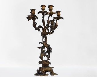 Fancy Bronze Candelabra, 6 Arms Louis XV Style Candlestick and Candleholder, Late 19th Century