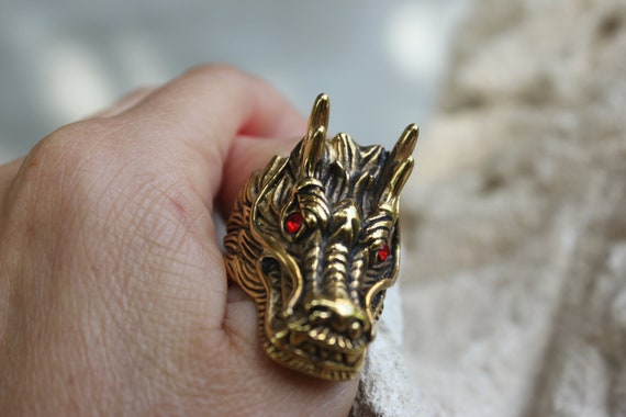 Large Dragon Head Ring Gothic Jewelry Rock Punk A… - image 7