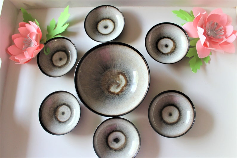 ensemble de sushis vintage Servir des bols à sushi Petits bols de service Bols à tapas Bols en poterie image 2