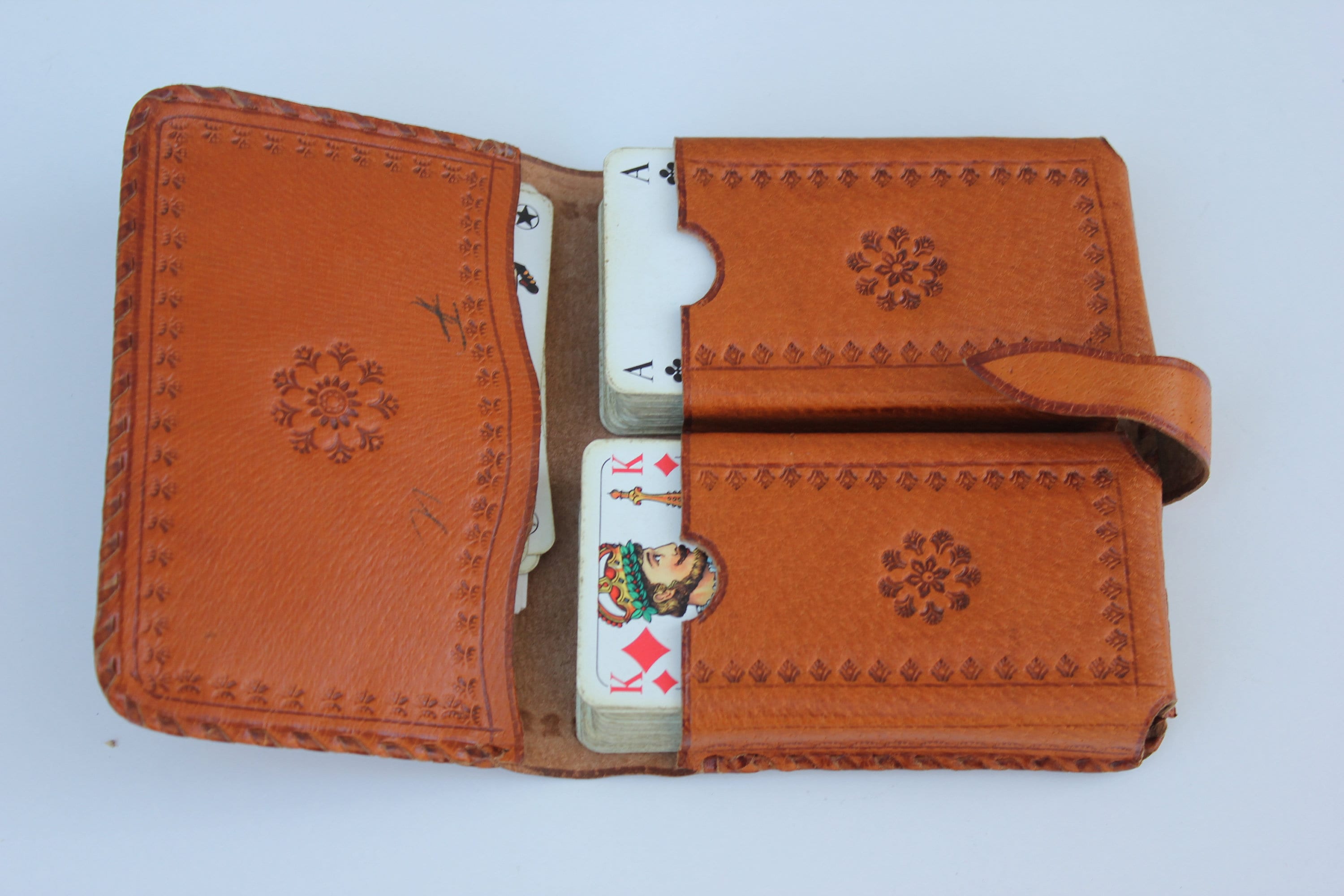Two Deck Playing Card in Leather Case for Bridge or Canasta, Christmas Gift for Daddy, Love Board Gaming Gift