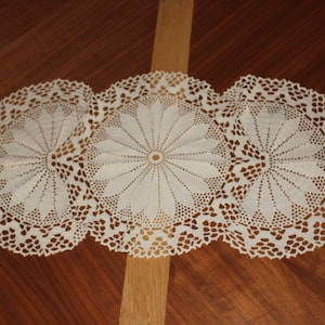 Vintage Crochet Lace Table Runner: Farmhouse Cotton Doily, 24x12 in