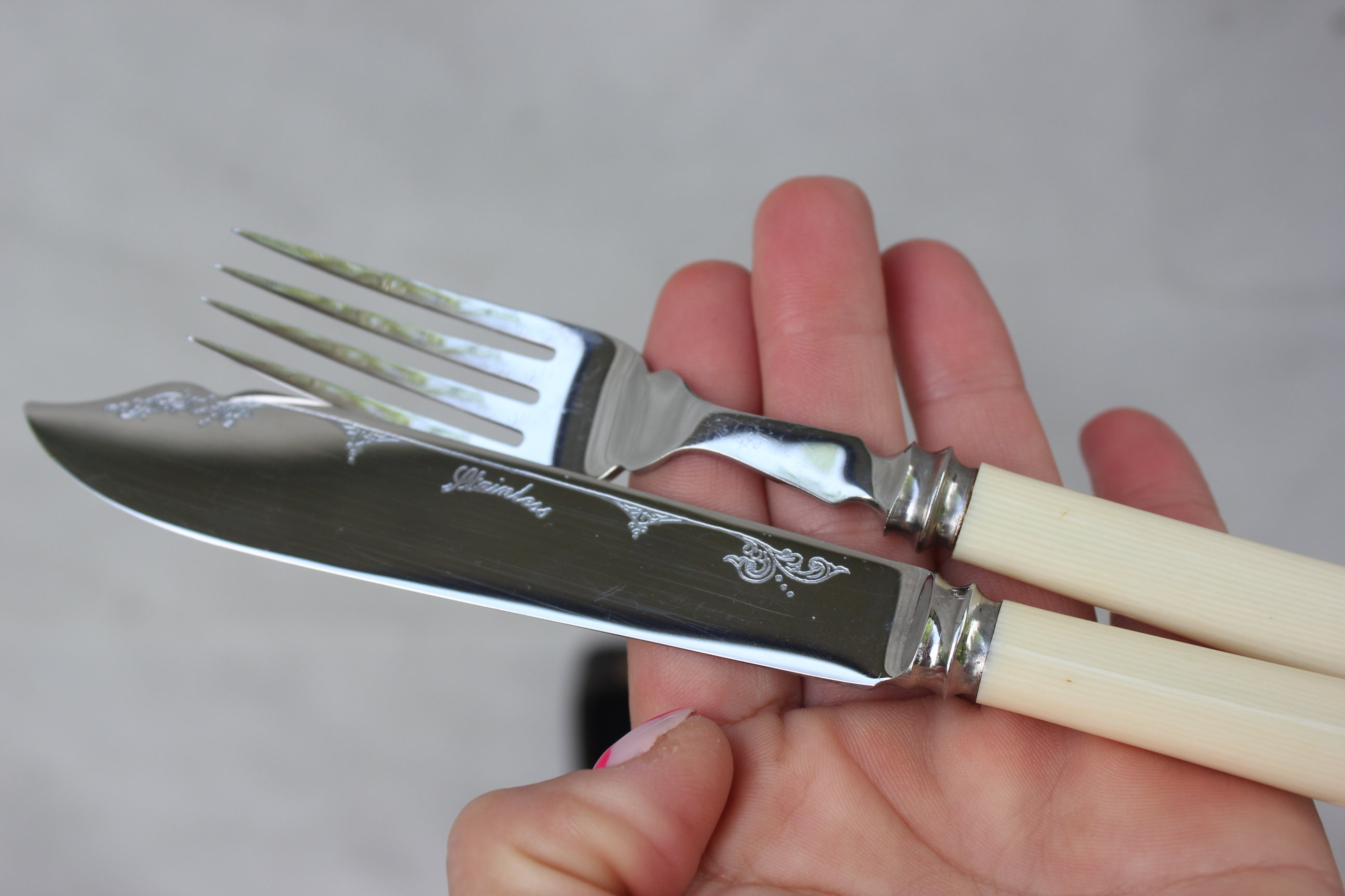 Vintage Stainless Fish Cutlery Set in Box Knives and Forks