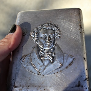 Vintage scatola di sigaretta russo poesia russo gift Collectible Cigarette case Pushkin Poesi amanti