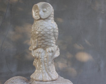 White Ceramic Owl Figurine Bird Sculpture