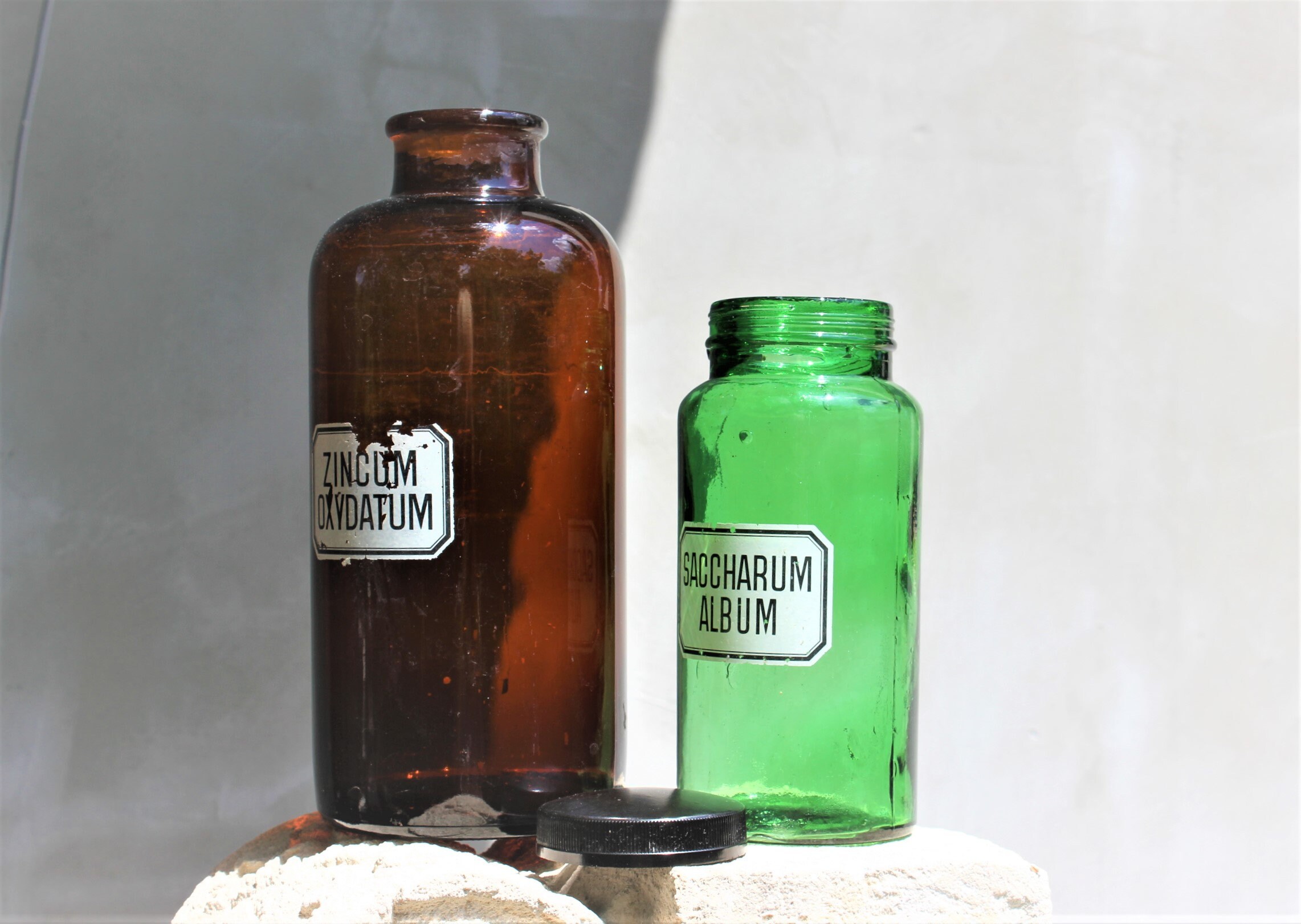 Two Big Vintage medicine Jars pharmacy jars Brown and Green Etsy