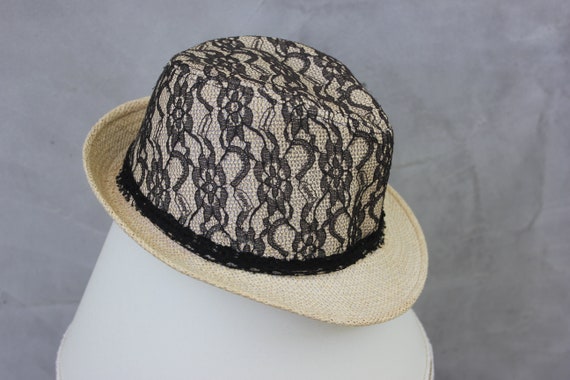 Vintage Summer Fedora Straw with Lace Hat Fashion… - image 2