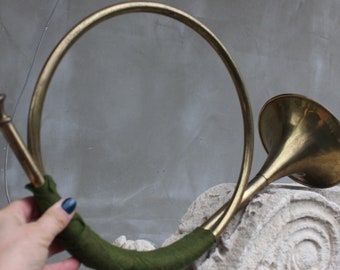 Vintage Hunting Horn Brass Bugle, Love the Hunt Sport, Collectible Gift Hunters, Photo Prop