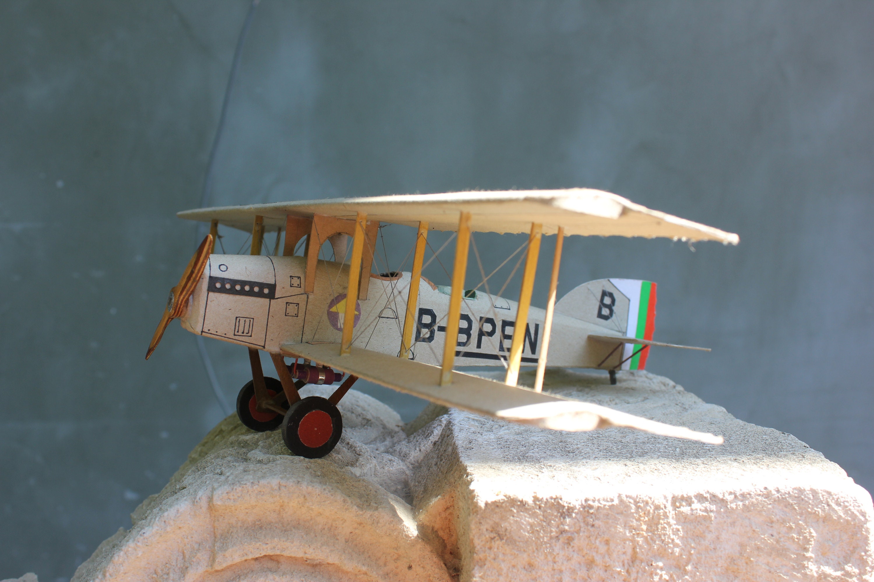 Rare Handmade Paper Model Aircraft Bulgarian Potez 17 from 20s, Collectible Airplane decorate a shop window, children's room.