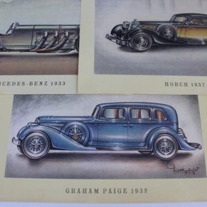 Three Rare Vintage Posters Models Cars from 30s HORCH; MERCEDES- Benz; GRAHAM Paige; Love Retro Auto Collectors Wall hanging