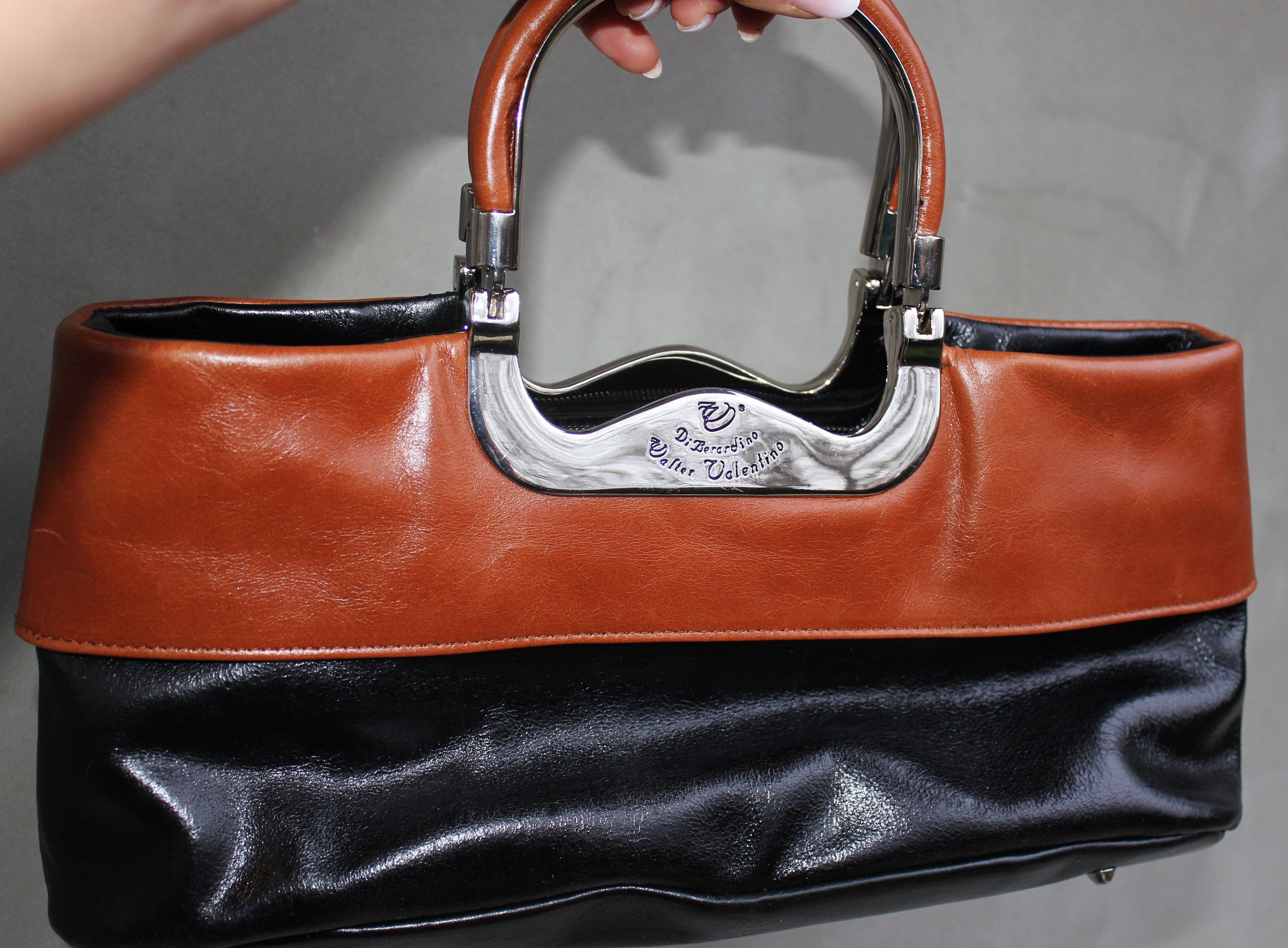 Walter Valentino Leather Handbag Brown and Black Luxury Vintage Woman s Accessory Mother s Day Gifts Gifts for Sister or Girlfriend Etsy