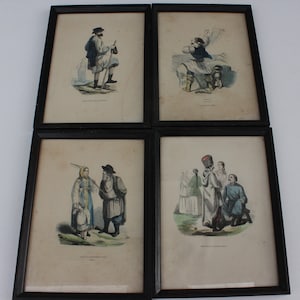 Four Russian Tradition Antique Prints in Frames, Russian Ancient Fashion, Culture, Gift for Russians